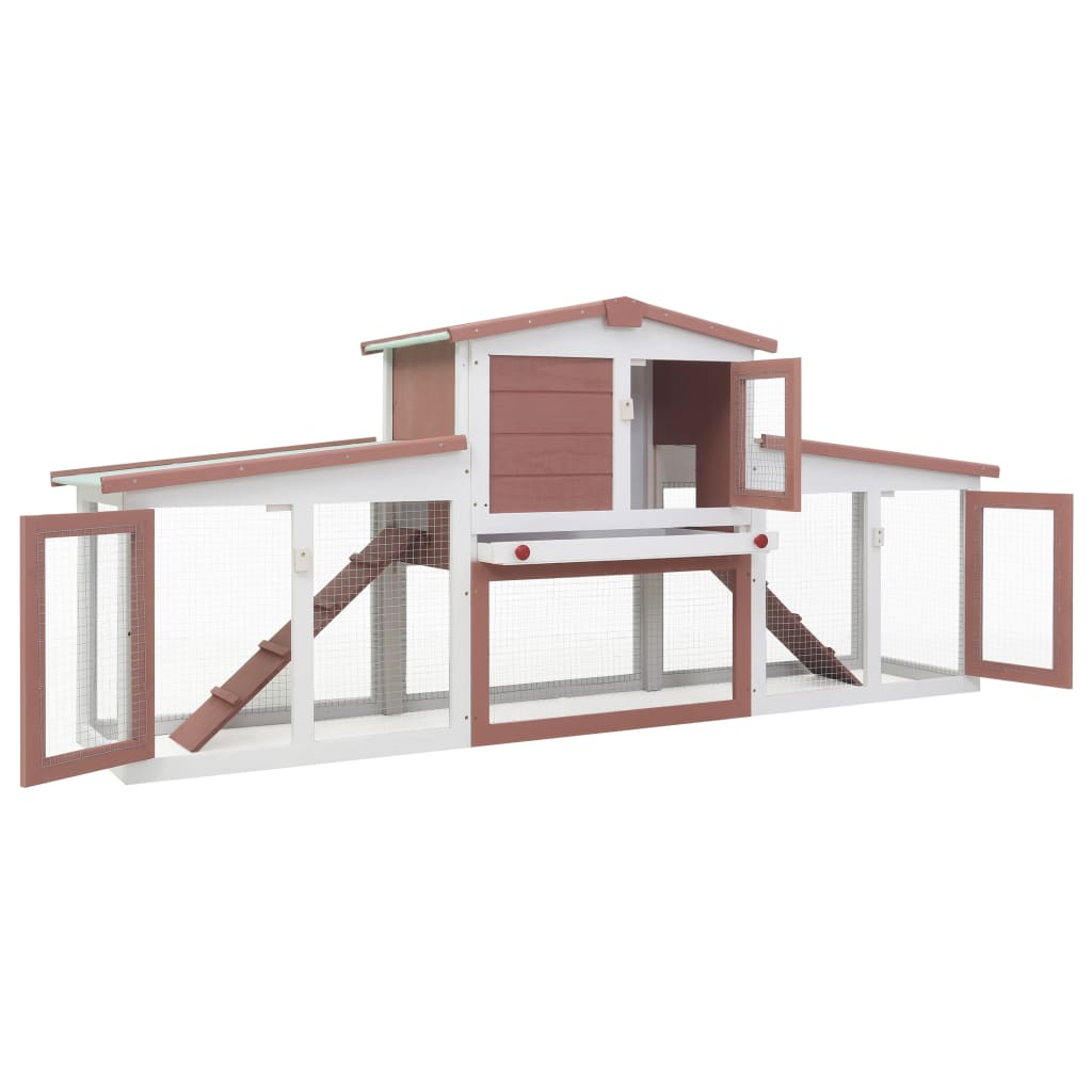 Konijnenhok voor buiten groot 204x45x85 cm hout bruin en wit - Afbeelding 3