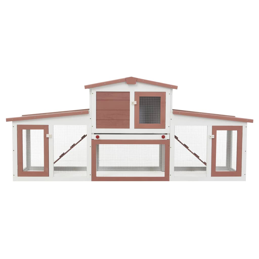 Konijnenhok voor buiten groot 204x45x85 cm hout bruin en wit - Afbeelding 4