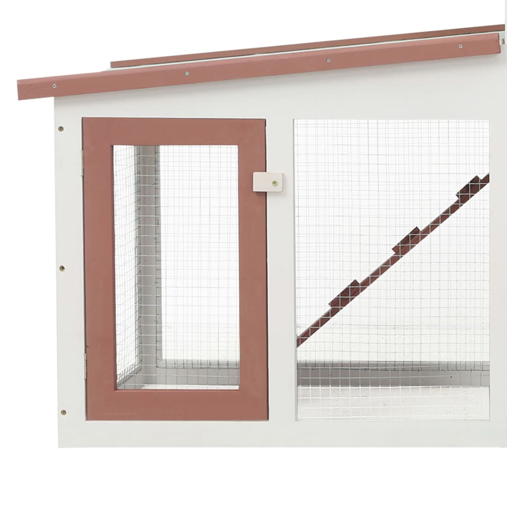 Konijnenhok voor buiten groot 204x45x85 cm hout bruin en wit - Afbeelding 5