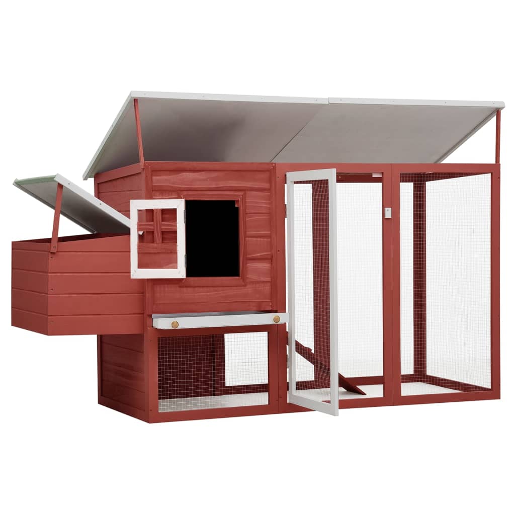 Kippenhok met nachthok hout rood - Afbeelding 3