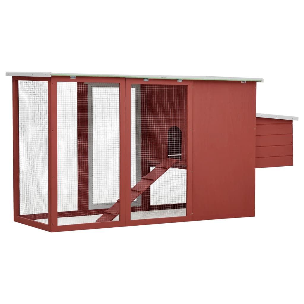 Kippenhok met nachthok hout rood - Afbeelding 4