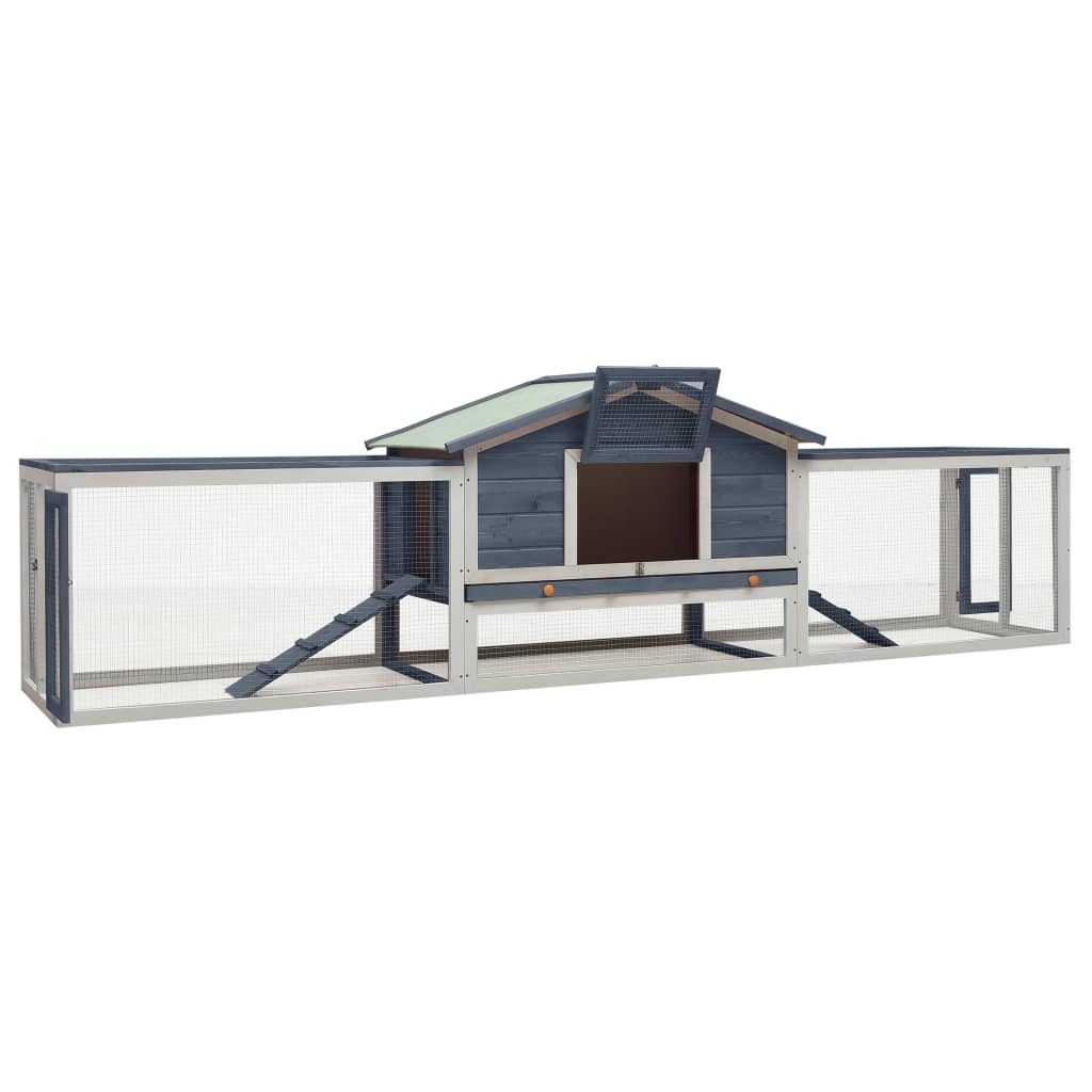 Konijnenhok 310x70x87 cm massief grenen- en vurenhout grijs - Afbeelding 2