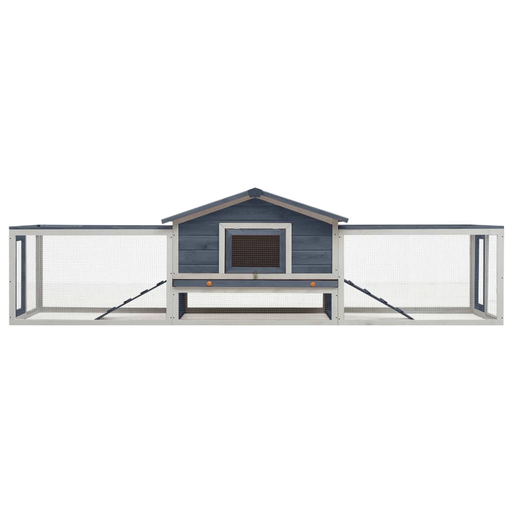 Konijnenhok 310x70x87 cm massief grenen- en vurenhout grijs - Afbeelding 3