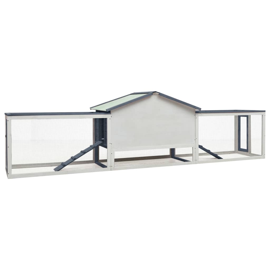 Konijnenhok 310x70x87 cm massief grenen- en vurenhout grijs - Afbeelding 4