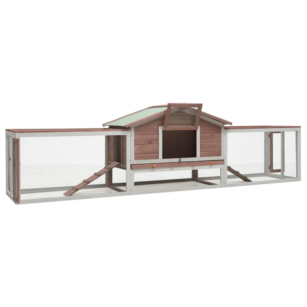 Konijnenhok 310x70x87 cm massief grenen- en vurenhout mokka - Afbeelding 2