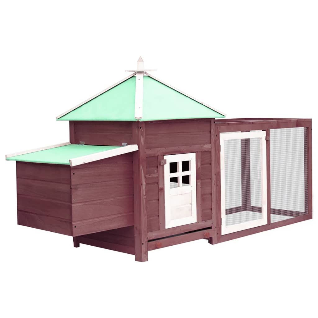 Kippenhok met nestkast 190x72x102 massief vurenhout mokkakleur - Afbeelding 2