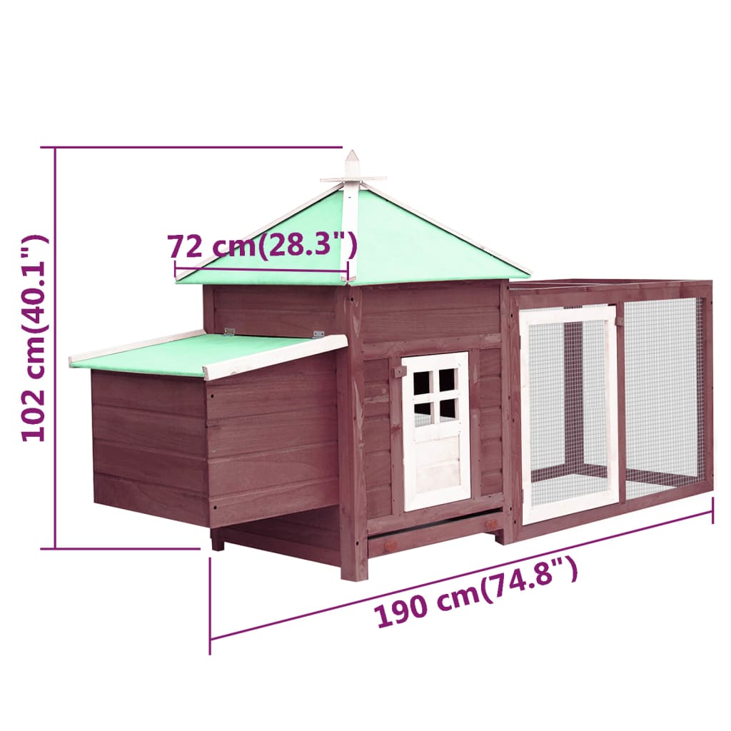 Kippenhok met nestkast 190x72x102 massief vurenhout mokkakleur - Afbeelding 7