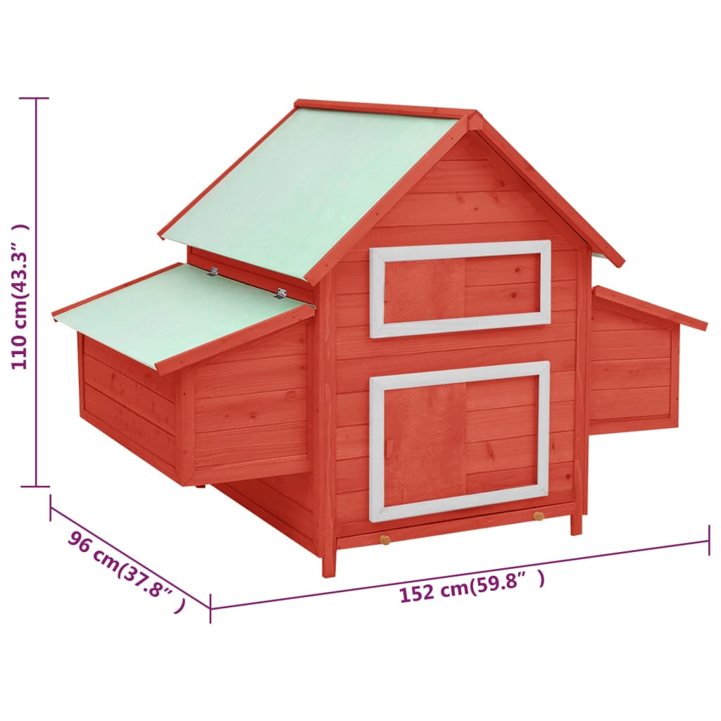 Kippenhok 152x96x110 cm massief vurenhout rood en wit - Afbeelding 8