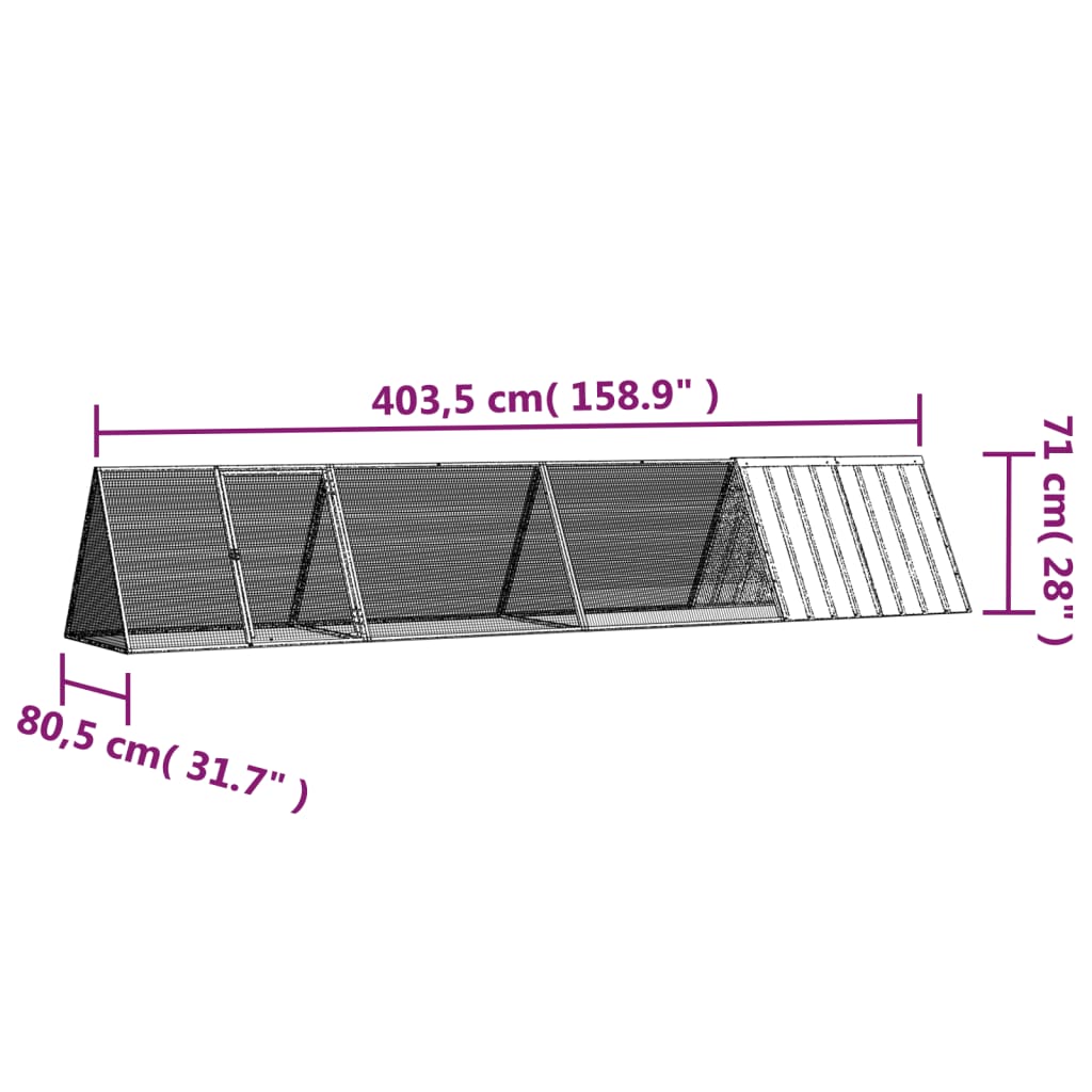 Konijnenhok 403,5x80,5x71 cm gegalvaniseerd staal antraciet - Afbeelding 5