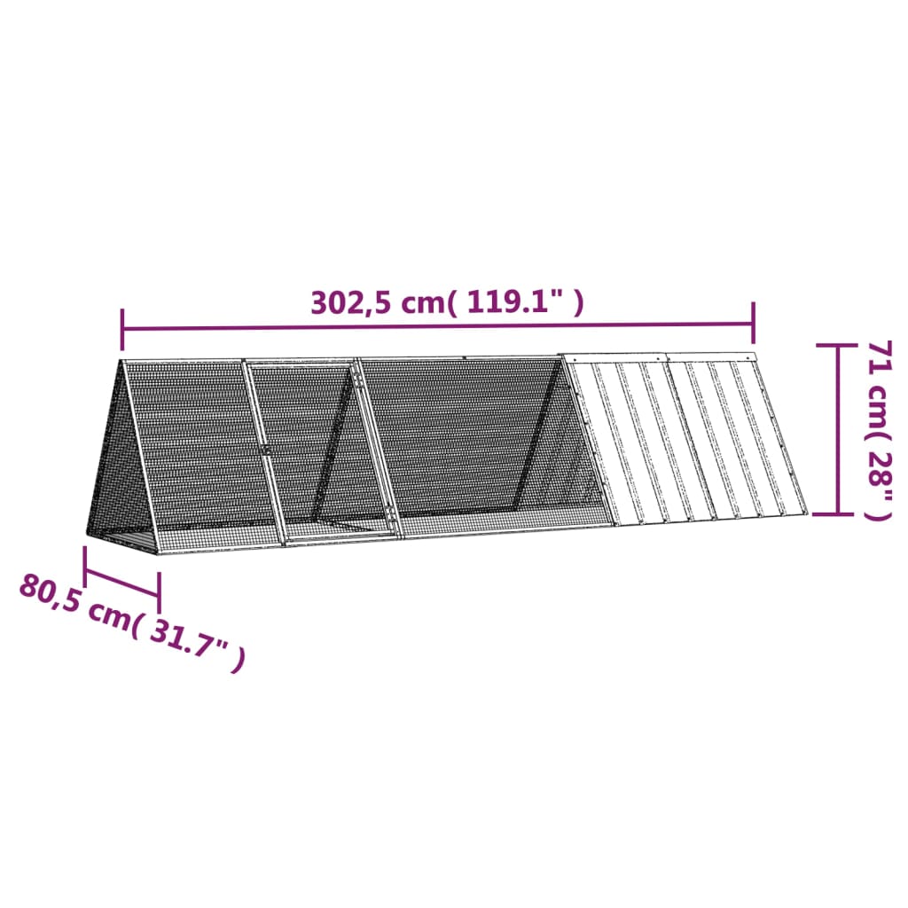 Konijnenhok 302,5x80,5x71 cm gegalvaniseerd staal grijs - Afbeelding 5