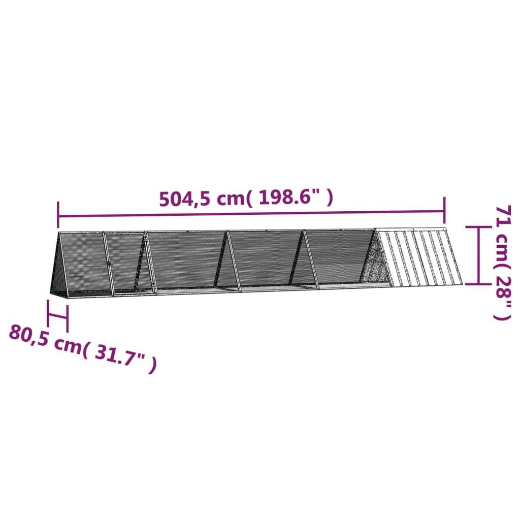 Konijnenhok 504,5x80,5x71 cm gegalvaniseerd staal grijs - Afbeelding 5