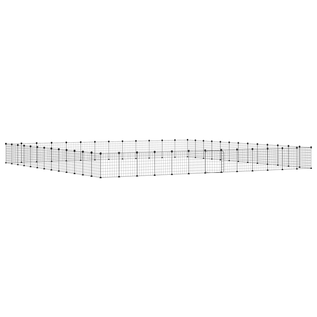 Huisdierenkooi met deur 52 panelen 35x35 cm staal zwart - Afbeelding 2