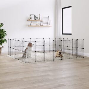 Huisdierenkooi met deur 52 panelen 35x35 cm staal zwart