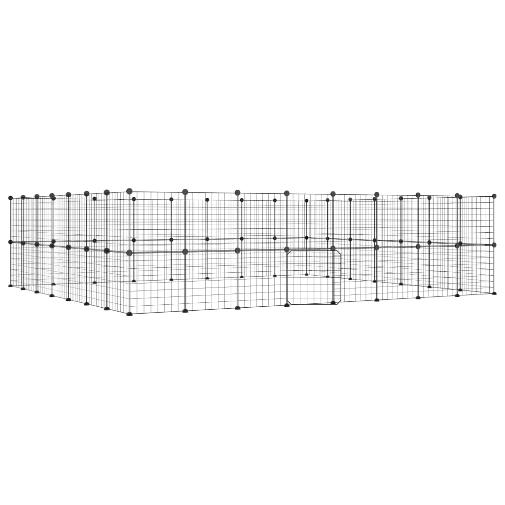 Huisdierenkooi met deur 60 panelen 35x35 cm staal zwart - Afbeelding 2