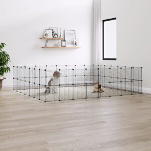 Huisdierenkooi met deur 60 panelen 35x35 cm staal zwart