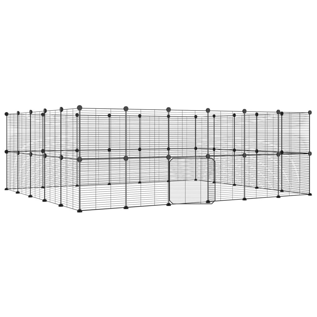 Huisdierenkooi met deur 44 panelen 35x35 cm staal zwart - Afbeelding 2