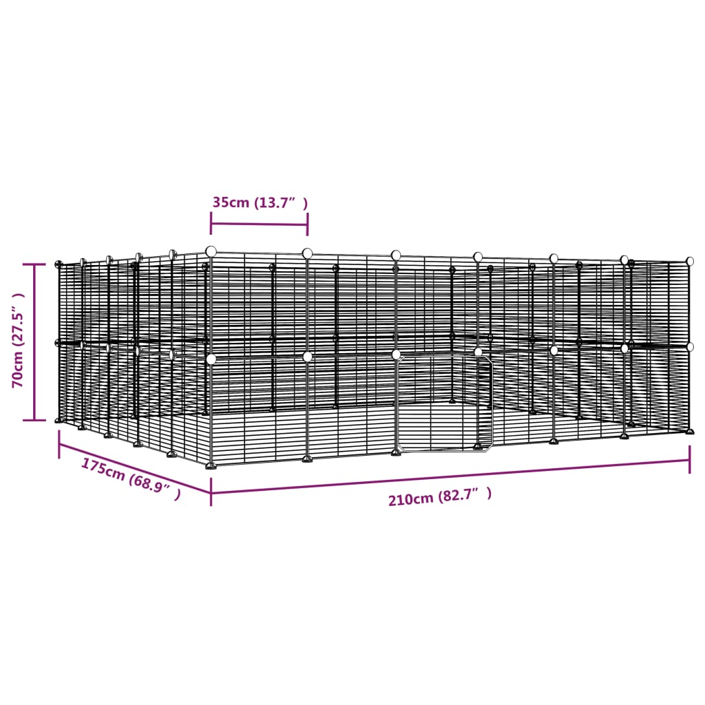 Huisdierenkooi met deur 44 panelen 35x35 cm staal zwart - Afbeelding 4