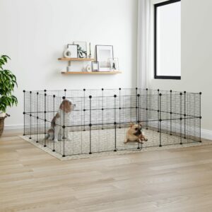 Huisdierenkooi met deur 44 panelen 35x35 cm staal zwart