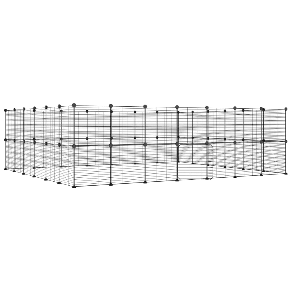 Huisdierenkooi met deur 52 panelen 35x35 cm staal zwart - Afbeelding 2