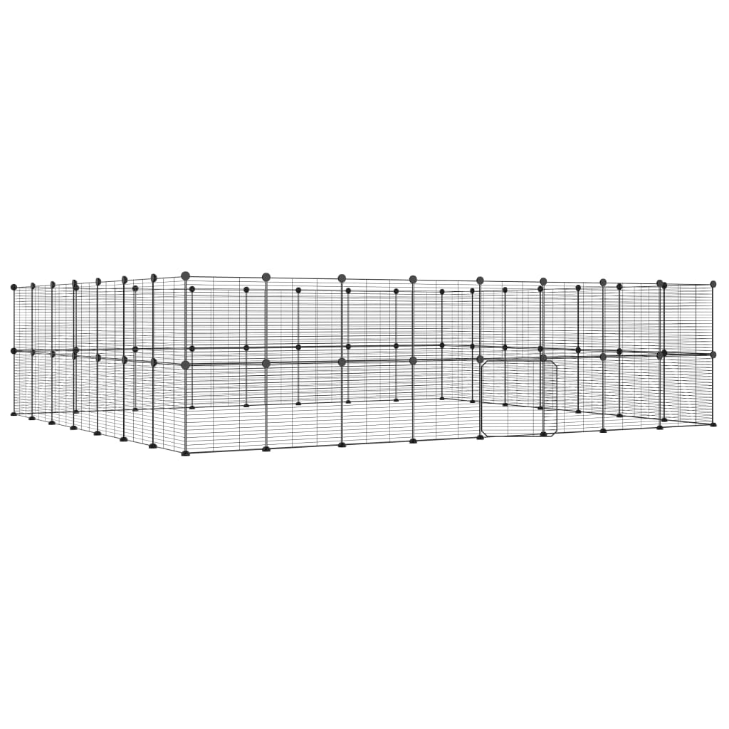 Huisdierenkooi met deur 60 panelen 35x35 cm staal zwart - Afbeelding 2