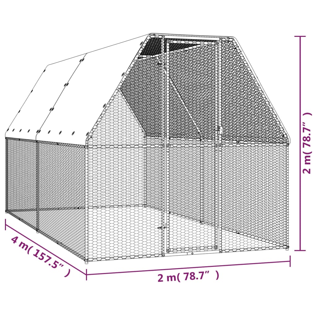 Buitenhok voor kippen 2x4x2 m gegalvaniseerd staal - Afbeelding 5