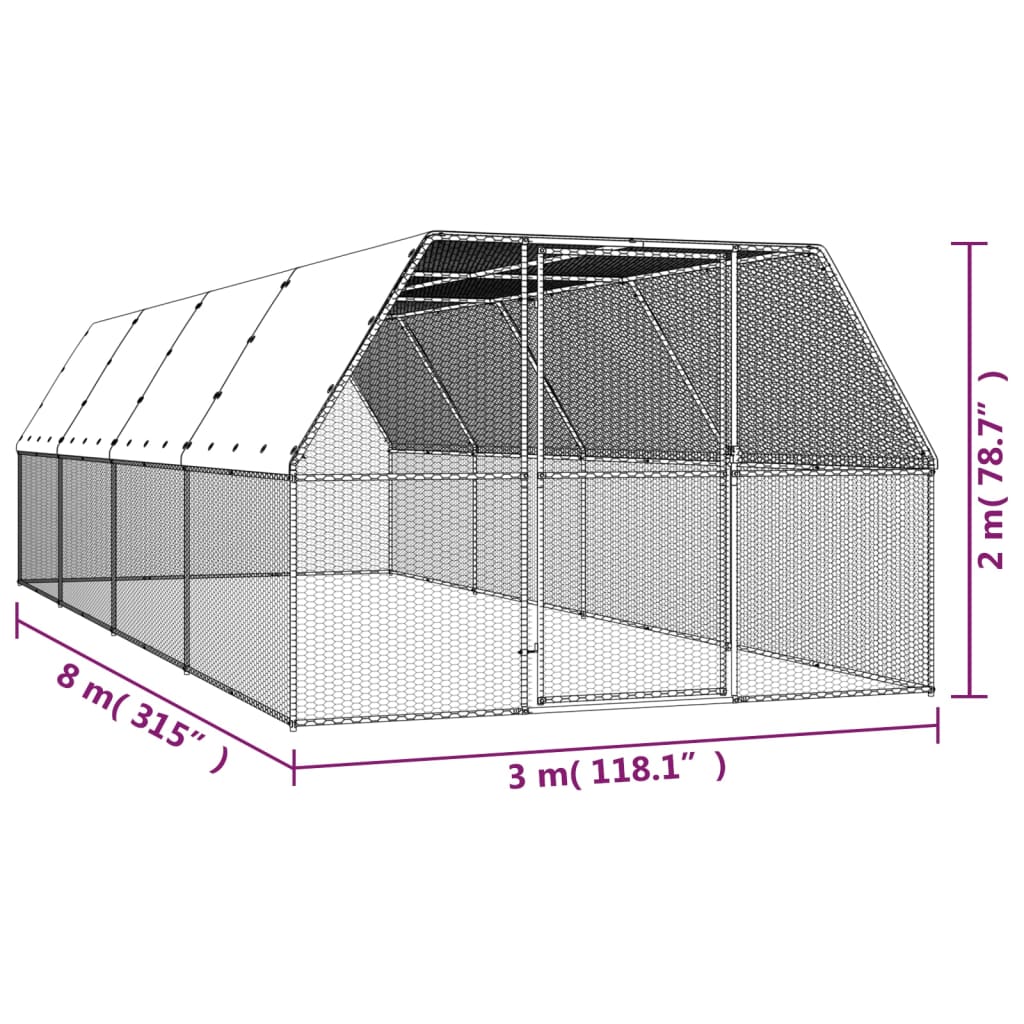 Buitenhok voor kippen 3x8x2 m gegalvaniseerd staal - Afbeelding 5