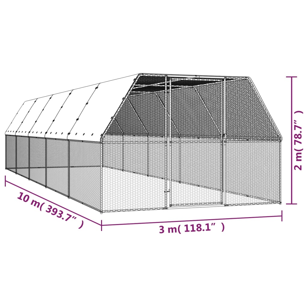 Buitenhok voor kippen 3x10x2 m gegalvaniseerd staal - Afbeelding 5