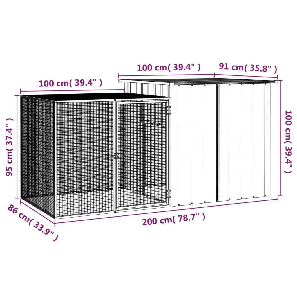Konijnenhok 200x91x100 cm gegalvaniseerd staal grijs - Afbeelding 5