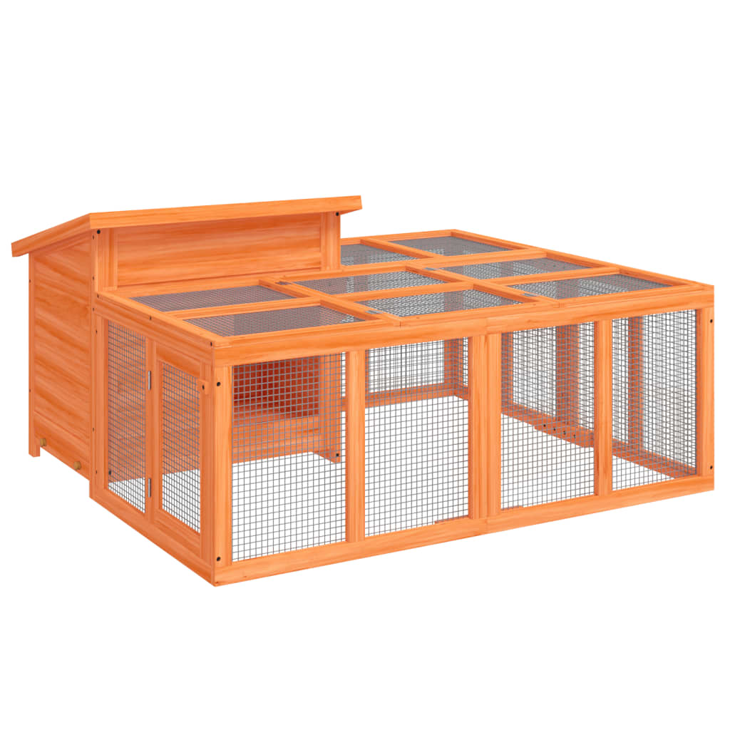 Konijnenhok 144x123x67,5 cm massief grenenhout bruin - Afbeelding 2