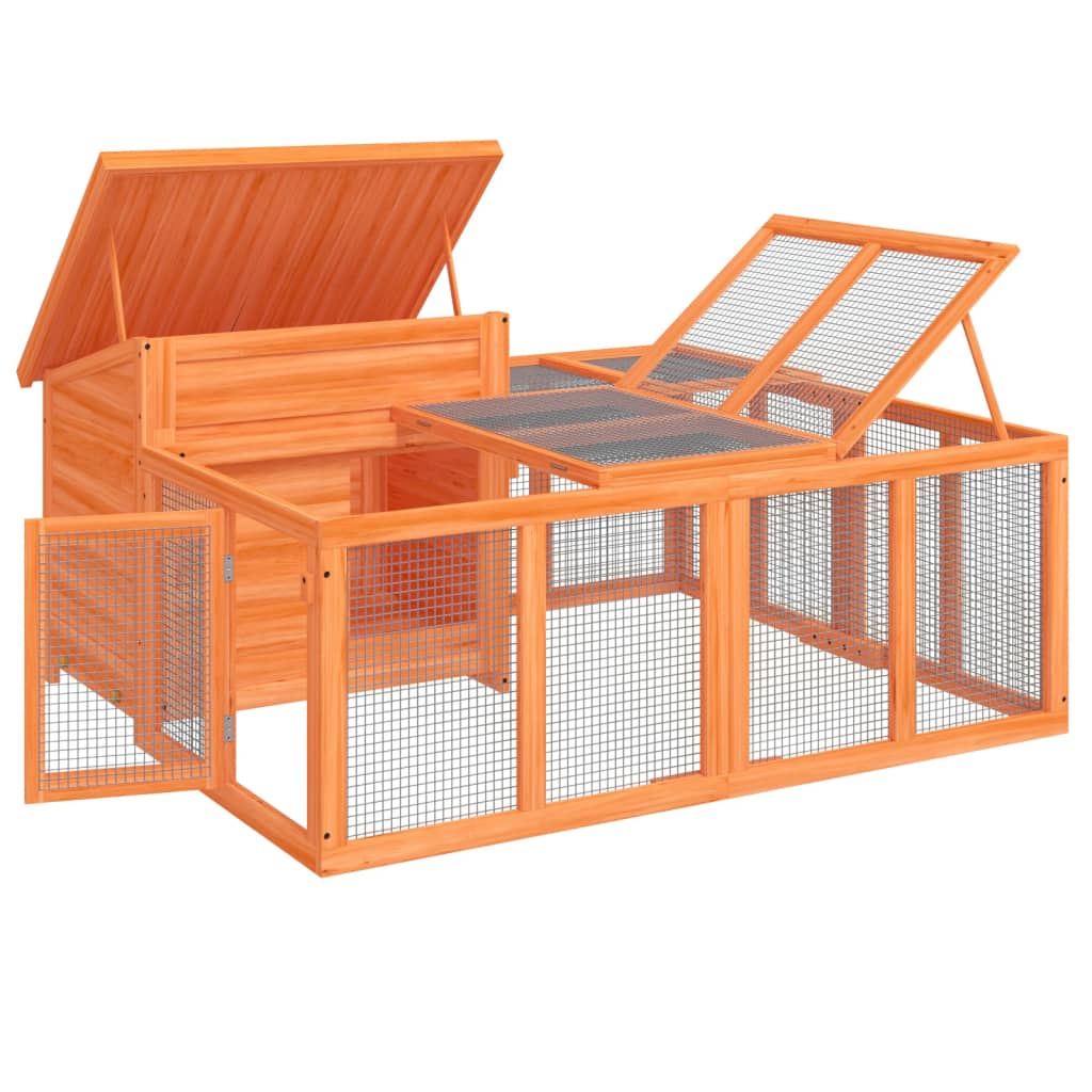 Konijnenhok 144x123x67,5 cm massief grenenhout bruin - Afbeelding 4