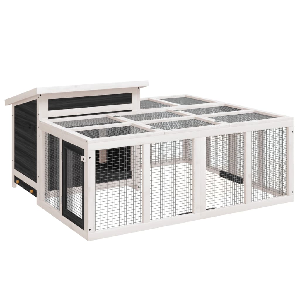 Konijnenhok 144x123x67,5 cm massief grenenhout grijs - Afbeelding 2