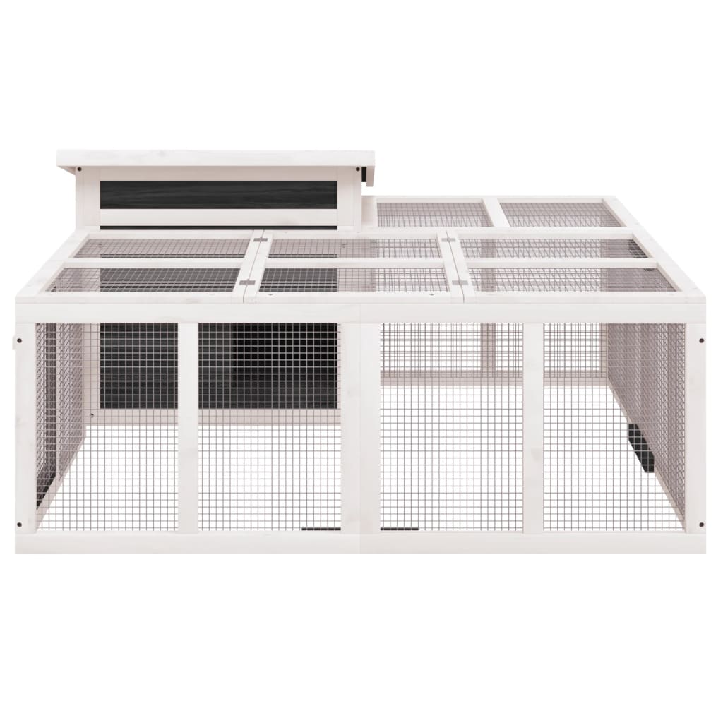 Konijnenhok 144x123x67,5 cm massief grenenhout grijs - Afbeelding 3