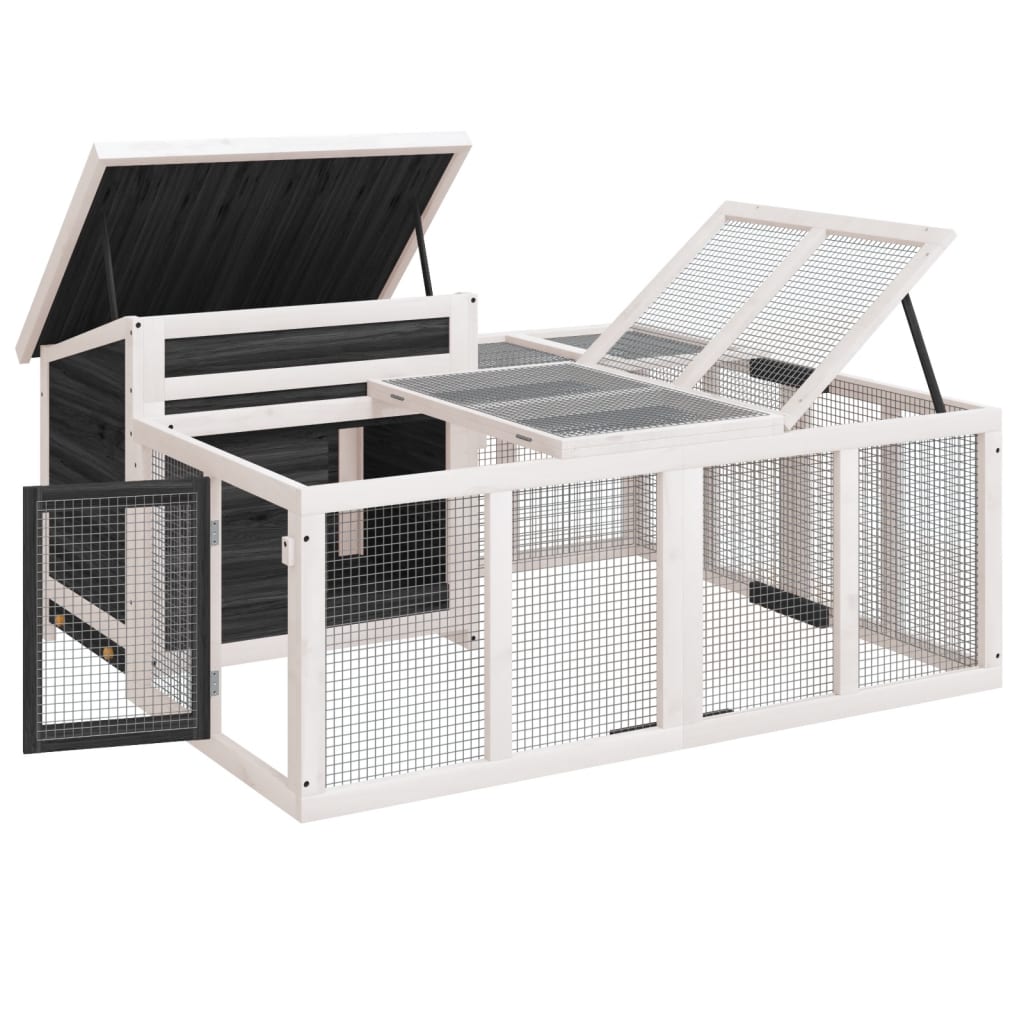 Konijnenhok 144x123x67,5 cm massief grenenhout grijs - Afbeelding 4