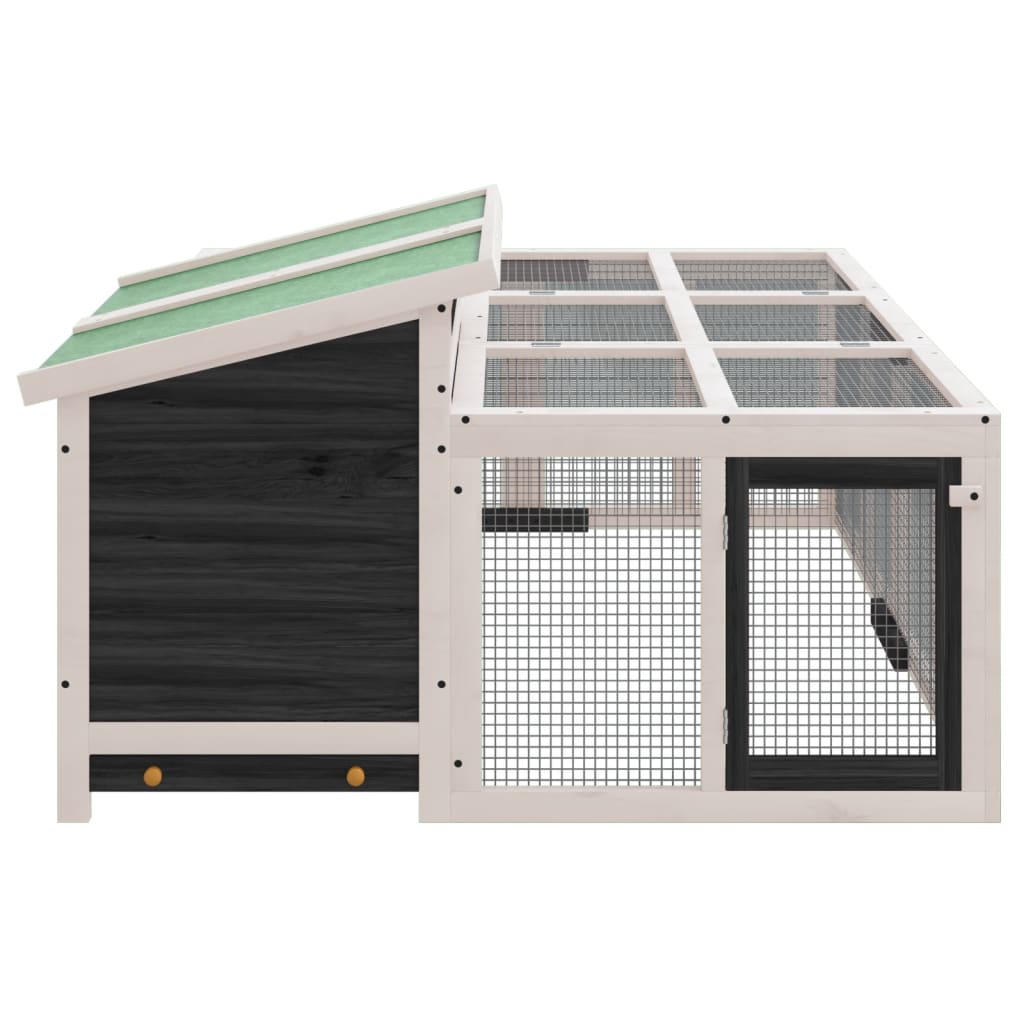 Konijnenhok 144x123x67,5 cm massief grenenhout grijs - Afbeelding 5
