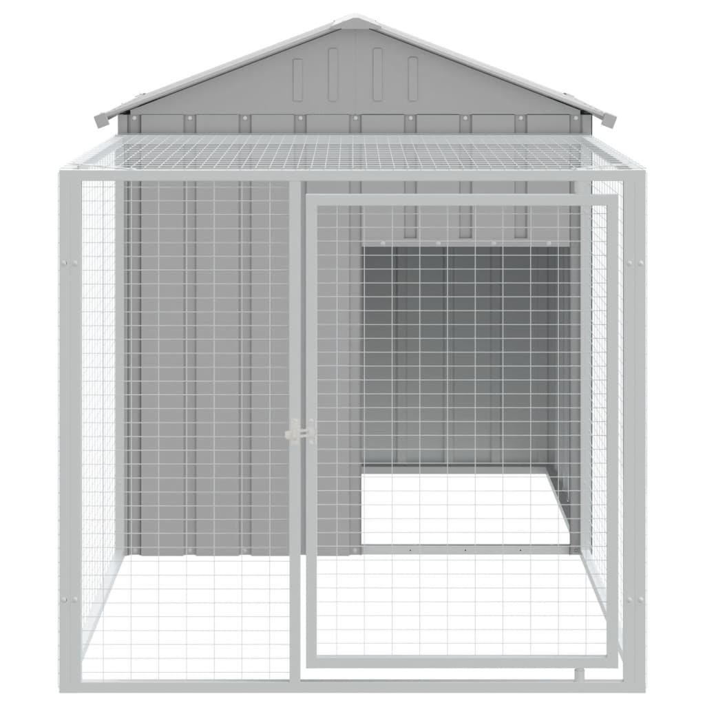 Kippenhok met ren 117x201x123 cm gegalvaniseerd staal grijs - Afbeelding 3