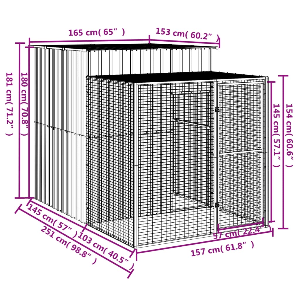 Kippenhok met ren 165x251x181 cm gegalvaniseerd staal grijs - Afbeelding 5