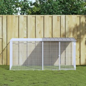 Kippenhok met dak 203x98x90 cm gegalvaniseerd staal lichtgrijs