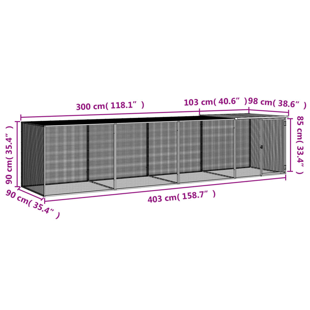 Kippenhok met dak 403x98x90 cm gegalvaniseerd staal lichtgrijs - Afbeelding 8