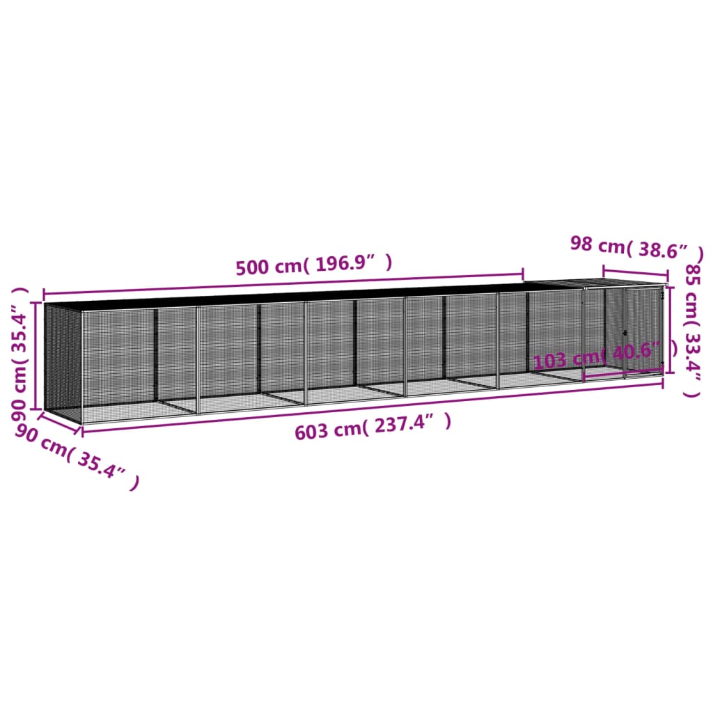 Kippenhok met dak 603x98x90 cm gegalvaniseerd staal lichtgrijs - Afbeelding 8
