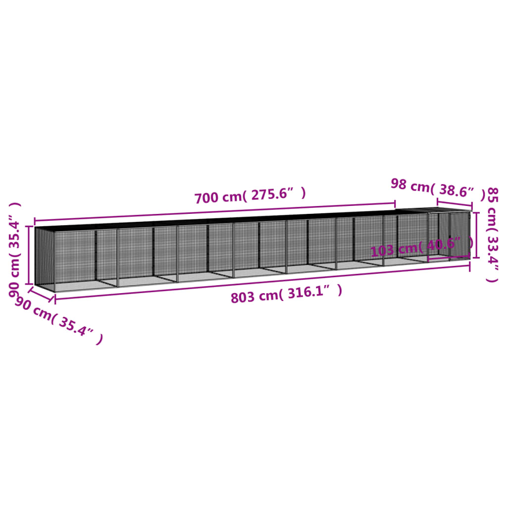 Kippenhok met dak 803x98x90 cm gegalvaniseerd staal lichtgrijs - Afbeelding 9
