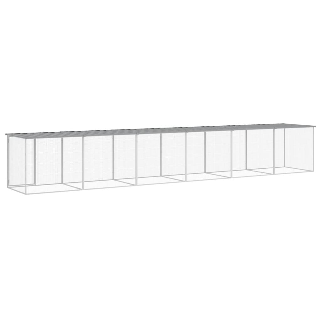 Kippenhok met dak 603x98x90 cm gegalvaniseerd staal lichtgrijs - Afbeelding 4