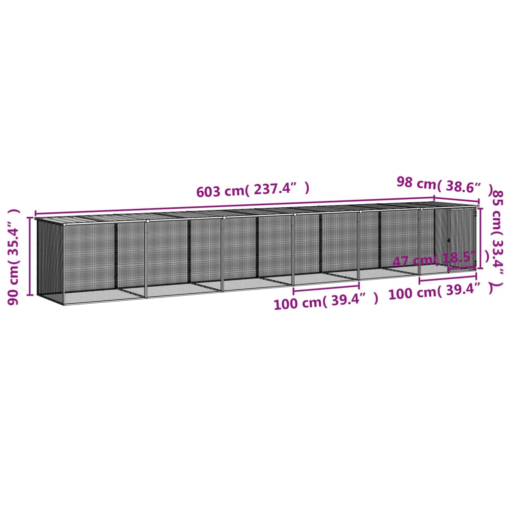 Kippenhok met dak 603x98x90 cm gegalvaniseerd staal lichtgrijs - Afbeelding 8