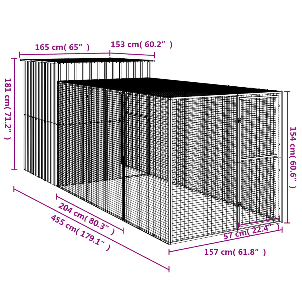Kippenhok met ren 165x455x181 cm gegalvaniseerd staal antraciet - Afbeelding 8