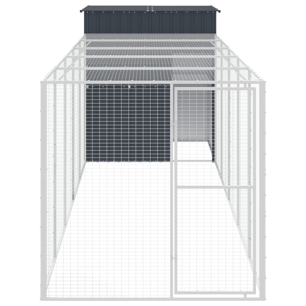 Kippenhok met ren 165x659x181 cm gegalvaniseerd staal antraciet - Afbeelding 3
