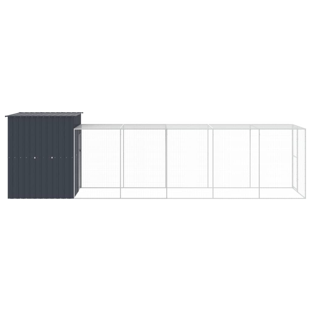 Kippenhok met ren 165x659x181 cm gegalvaniseerd staal antraciet - Afbeelding 4