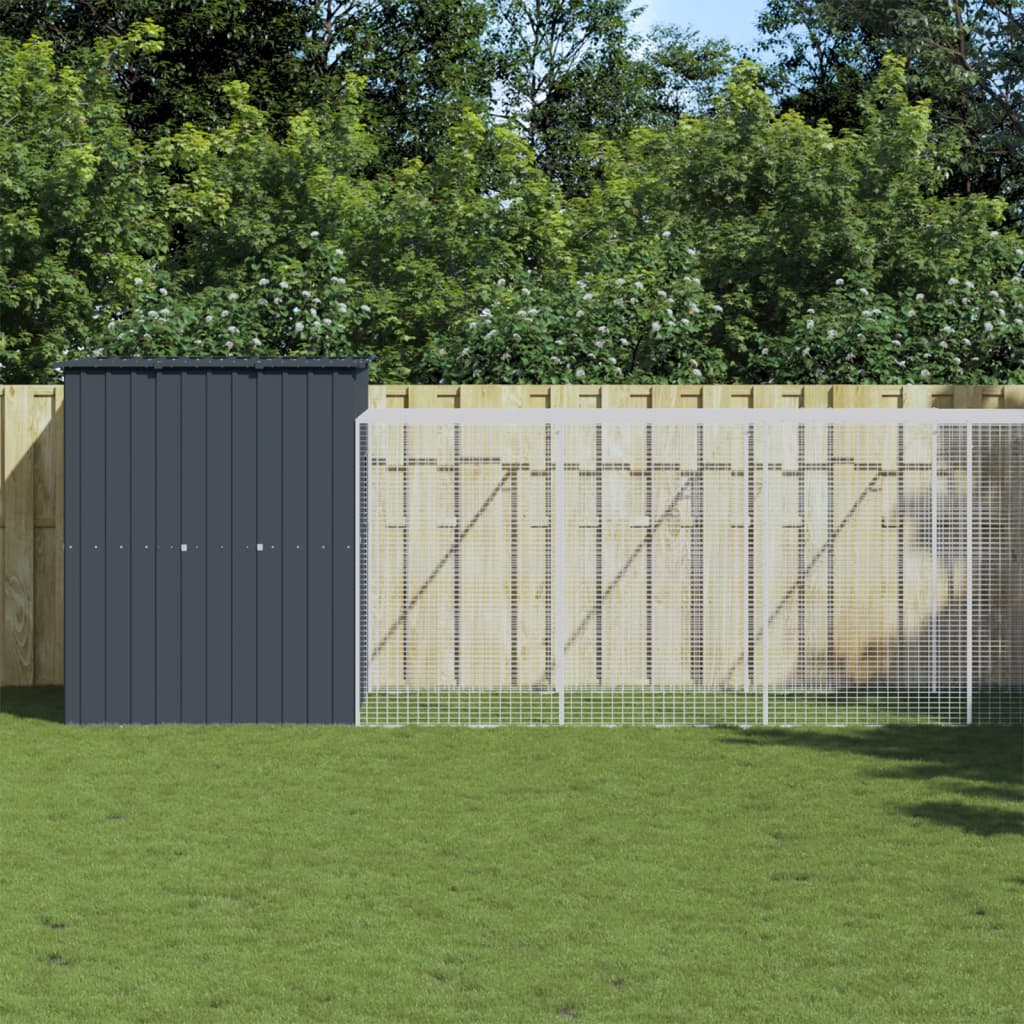 Kippenhok met ren 165x659x181 cm gegalvaniseerd staal antraciet