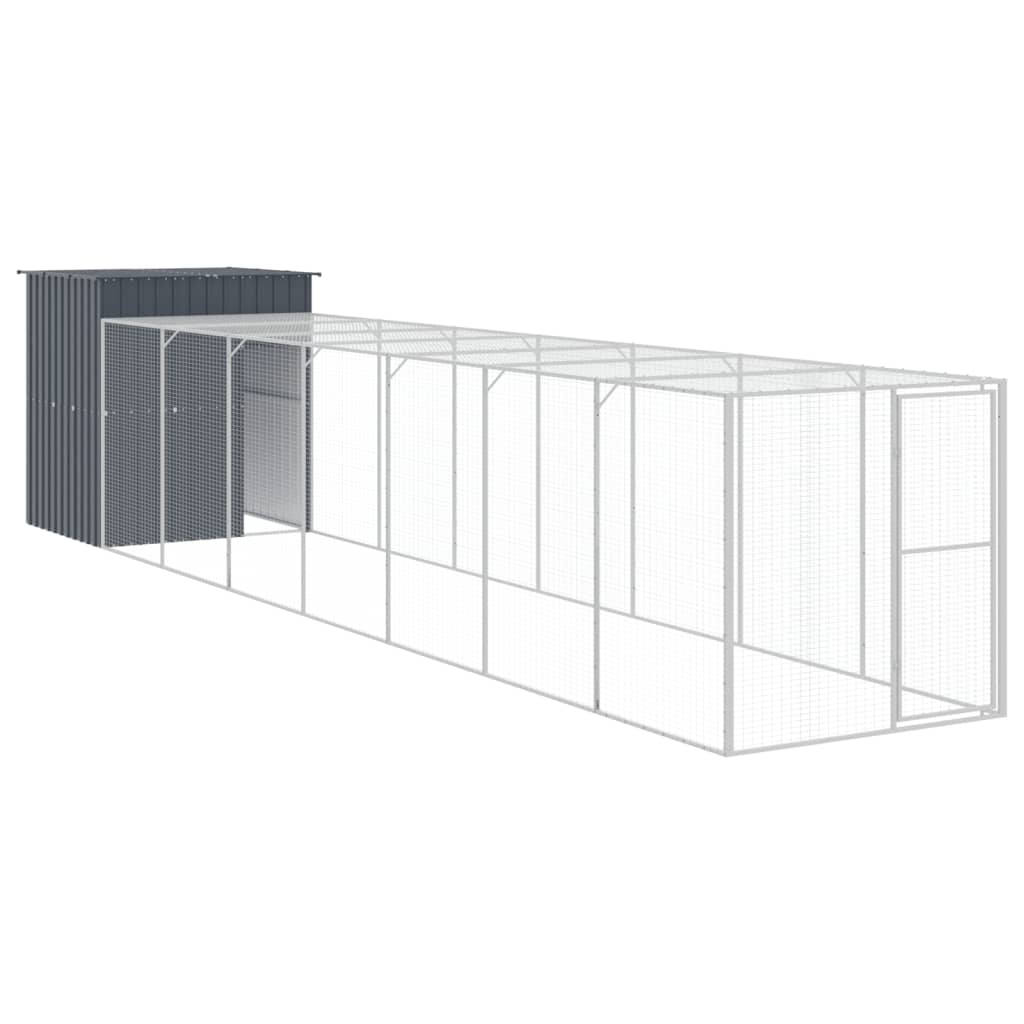 Kippenhok met ren 165x863x181 cm gegalvaniseerd staal antraciet - Afbeelding 2