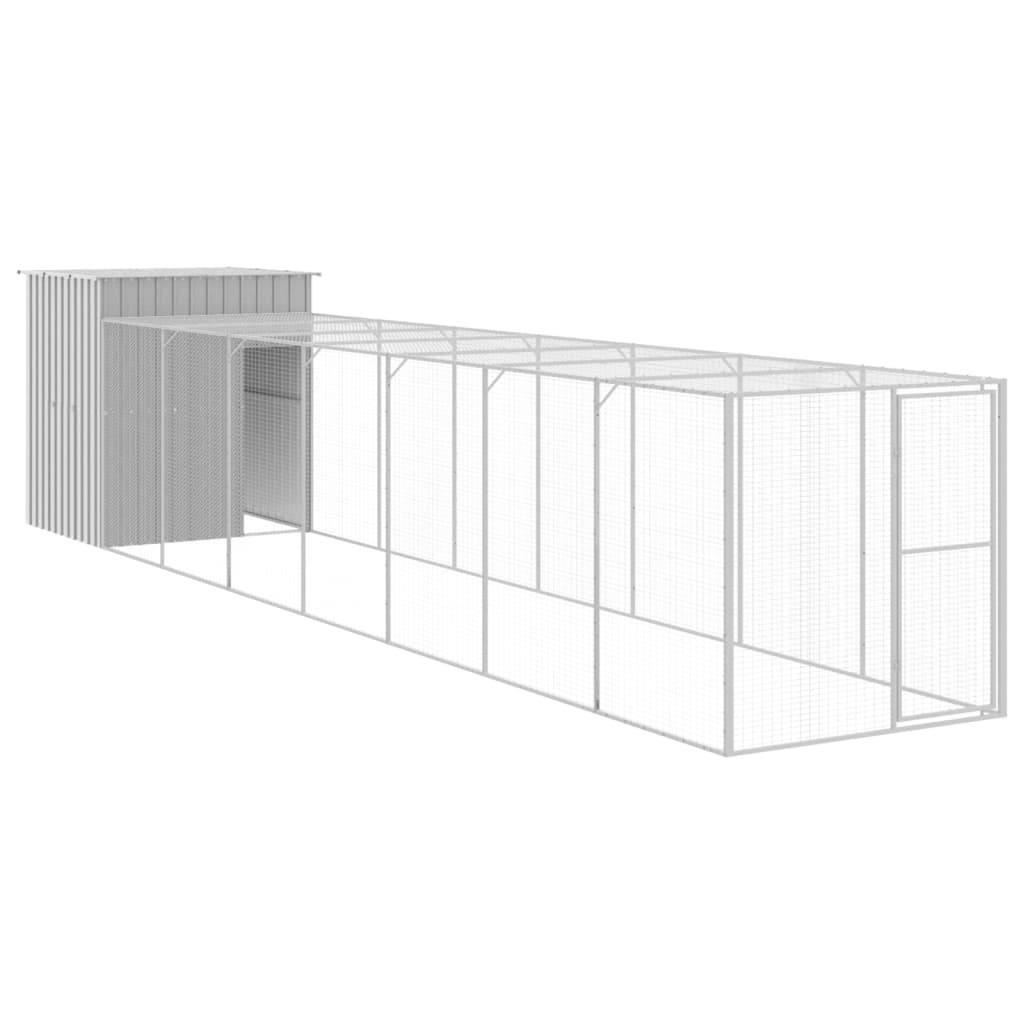 Kippenhok met ren 165x863x181 cm gegalvaniseerd staal grijs - Afbeelding 2