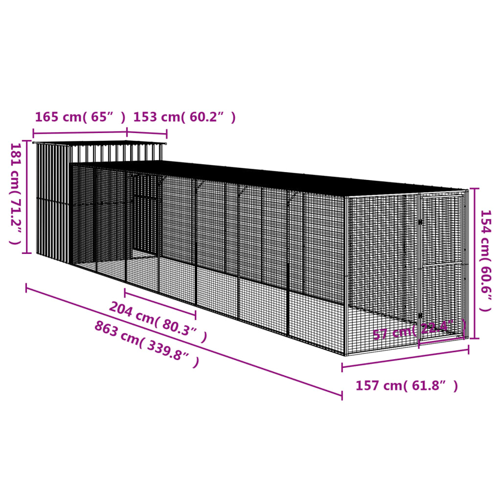 Kippenhok met ren 165x863x181 cm gegalvaniseerd staal grijs - Afbeelding 8