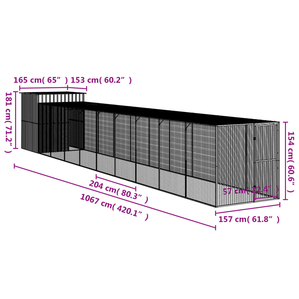 Kippenhok met ren 165x1067x181 cm staal lichtgrijs - Afbeelding 8